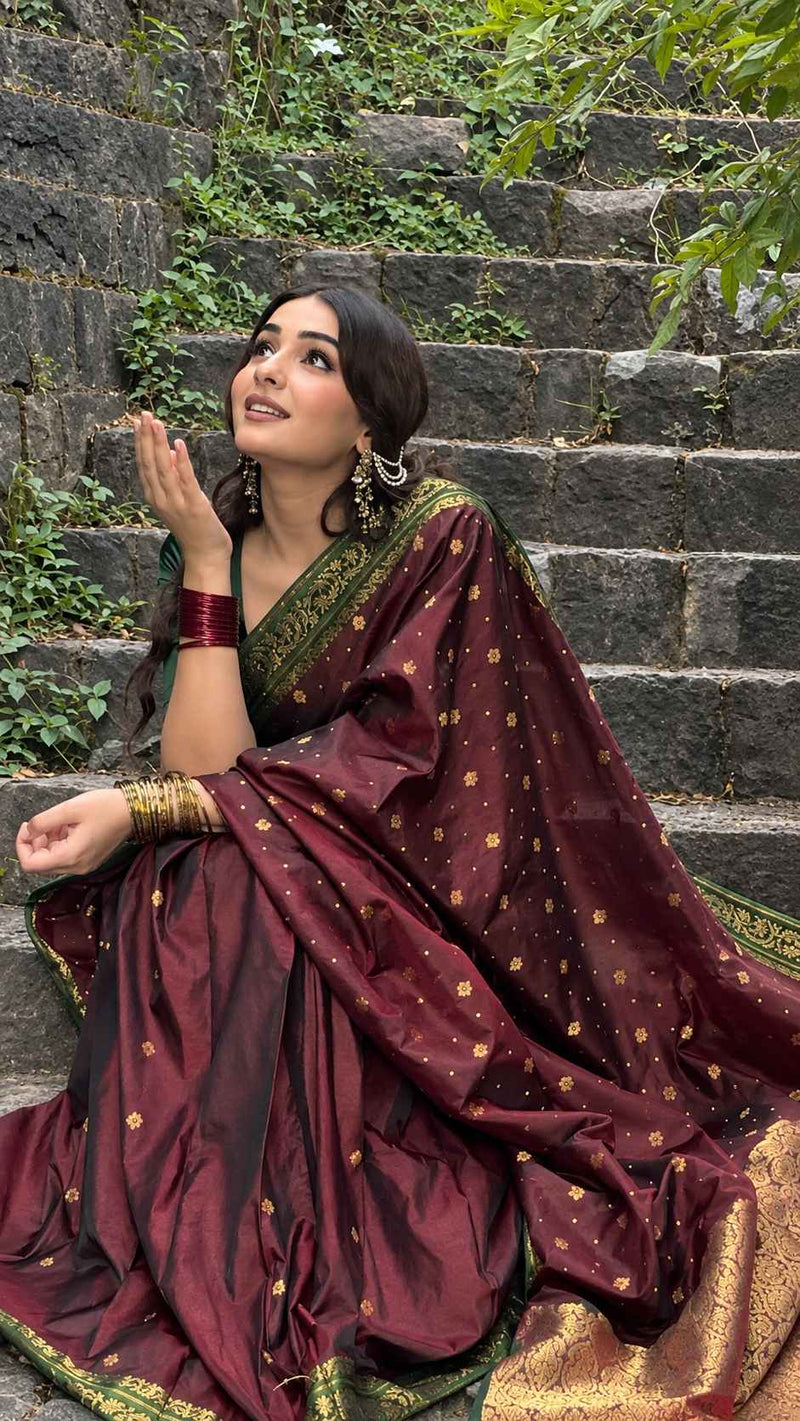 Riwayti Banarsi Silk: Maroon Emerald